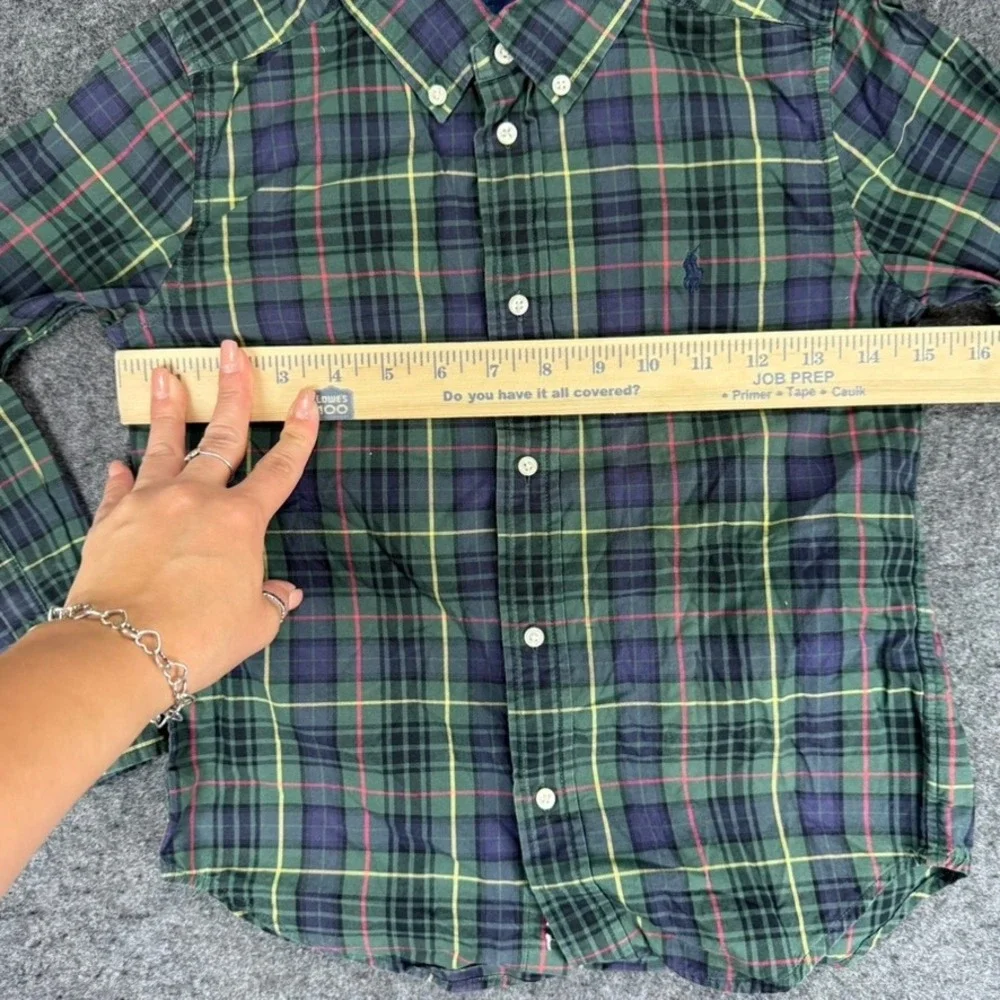 Ralph‎ Lauren Kids Plaid Button-Up Shirt Long Sleeve Green Blue Size 7